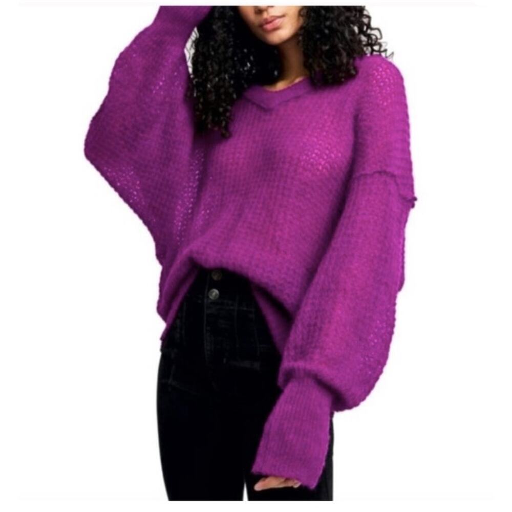 Free People Sweater XS Purple Lulu Oversized V-neck Alpaca Blendâ